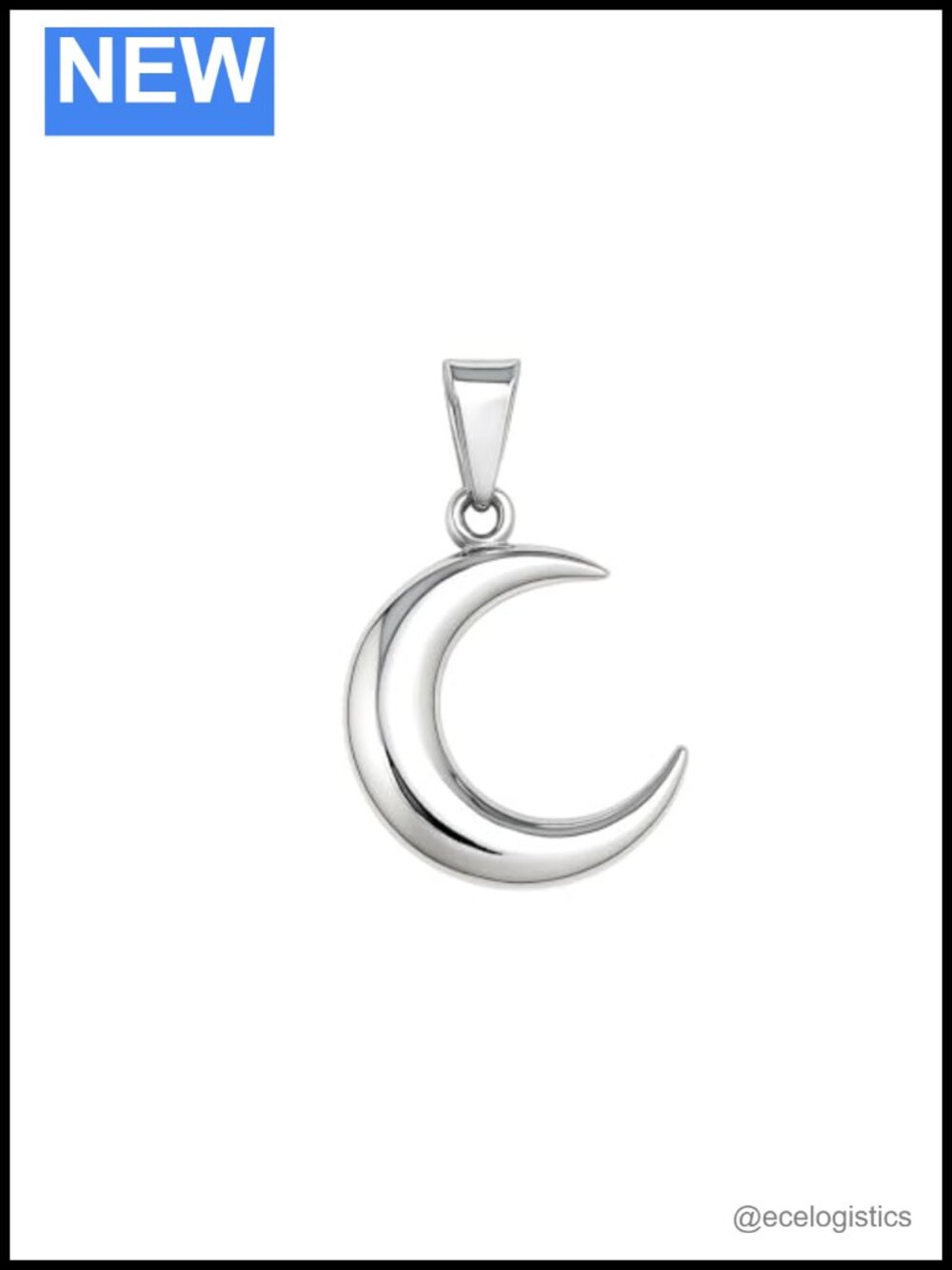 Sterling Silver Crescent Moon Charm Pendant Double-Sided Polished